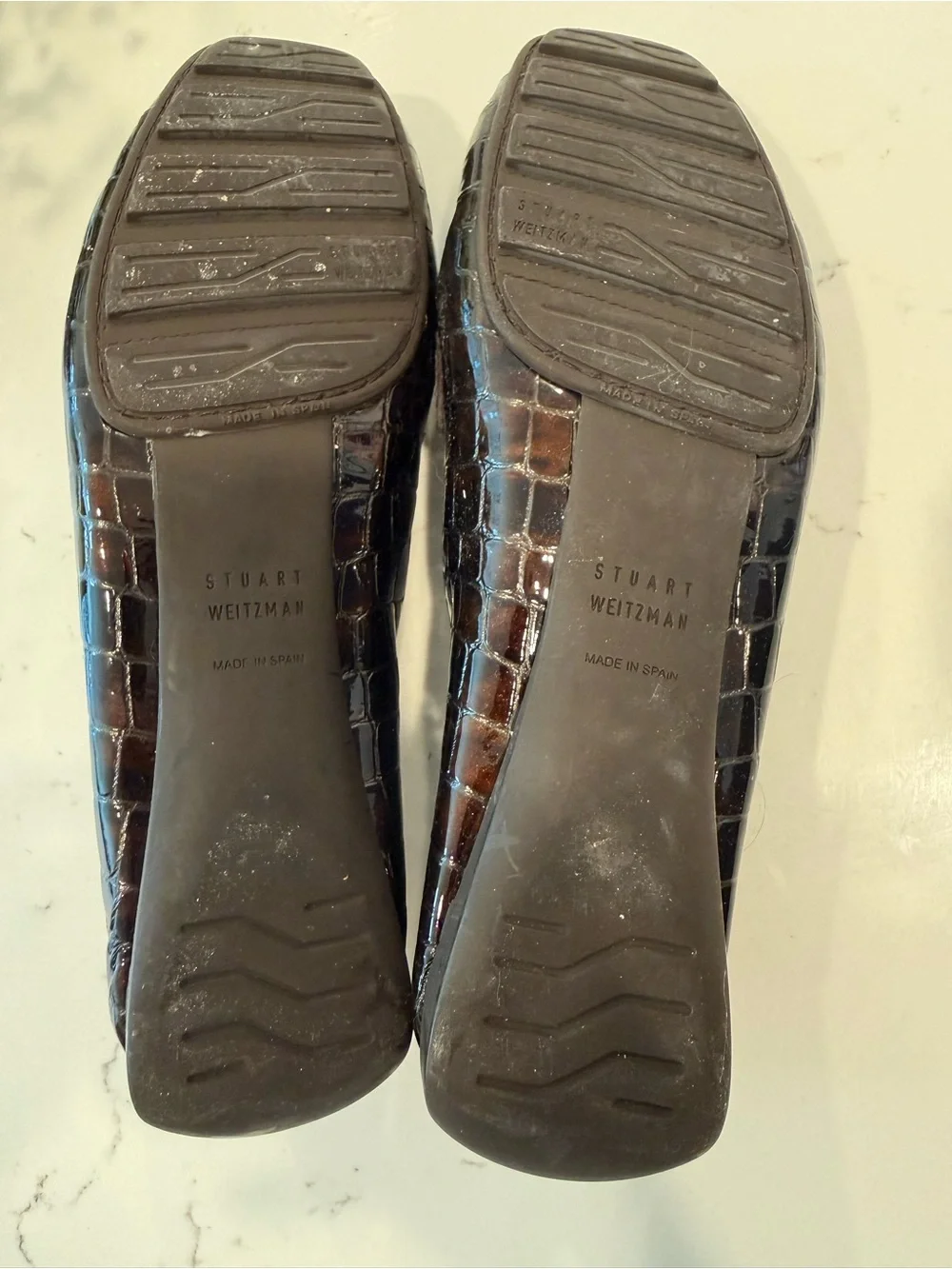 Stuart Weitzman Patent Croc Embossed Buckle Driving Loafers Espresso Brown 8.5 M